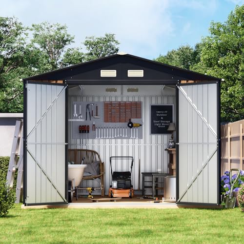 10X12 FT Outdoor Steel Storage Shed with Frame Floor