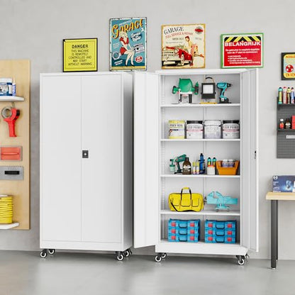 75" Tall Metal Storage Cabinet with Wheels