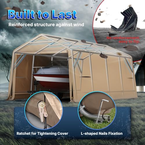 Heavy Duty 10X20 ft Carport Outdoor Patio Portable Canopy Storage Shelter Shed with 2 Rolled up Zipper Doors & Vents for Snowmobile Garden Tools