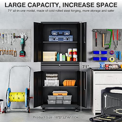 Metal Garage Storage Cabinet with Wheels and Drawer