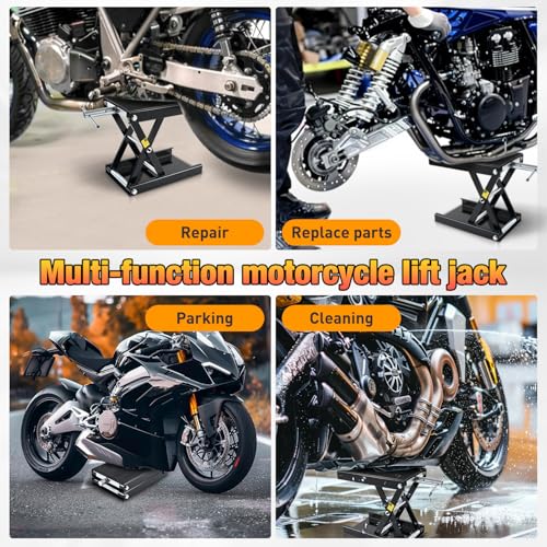 Motorcycle Lift Jack 1100 LBS Motorcycle Scissor Jack Stand Lift with Wide Deck Crank Handle 3.4"