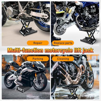 Motorcycle Lift Jack 1100 LBS Motorcycle Scissor Jack Stand Lift with Wide Deck Crank Handle 3.4"