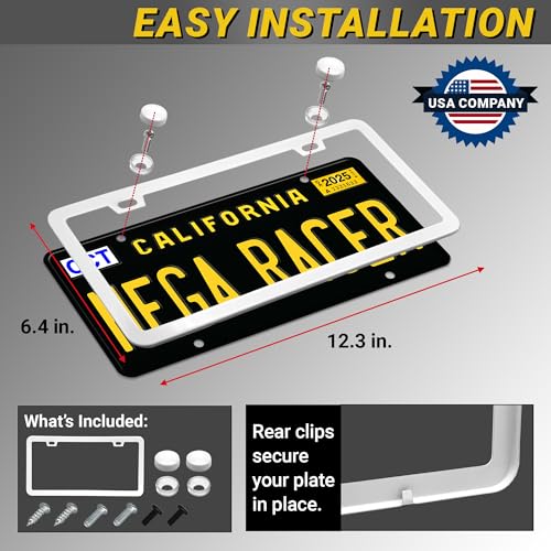 Premium Slim Gloss White License Plate Frame