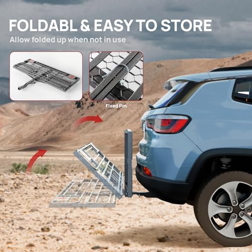 60''X 24''X14'' Folding Hitch Mount Cargo Carrier Basket with Stablizer and Straps