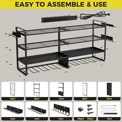 Power Tool Organizer Wall Mount with 4 Racks and 8 Cordless Drills