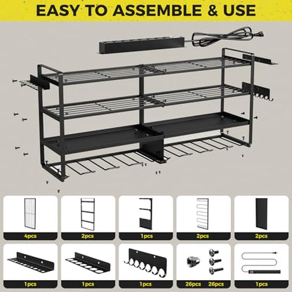 Power Tool Organizer Wall Mount with 4 Racks and 8 Cordless Drills