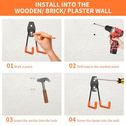 Garage Hooks Heavy Duty Garage Storage Hooks Wall Mount Hanger Utility Hook for Hanging Garden Tools (2 Count)