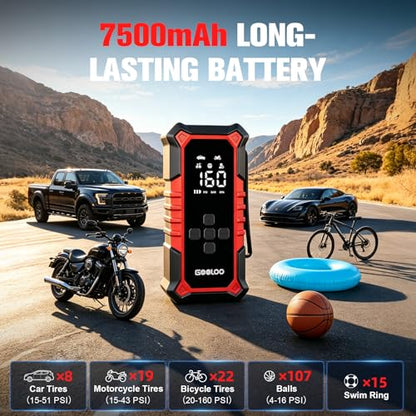 A6 Gear 160 PSI & 7500mAh Tire Inflator Portable Air Compressor