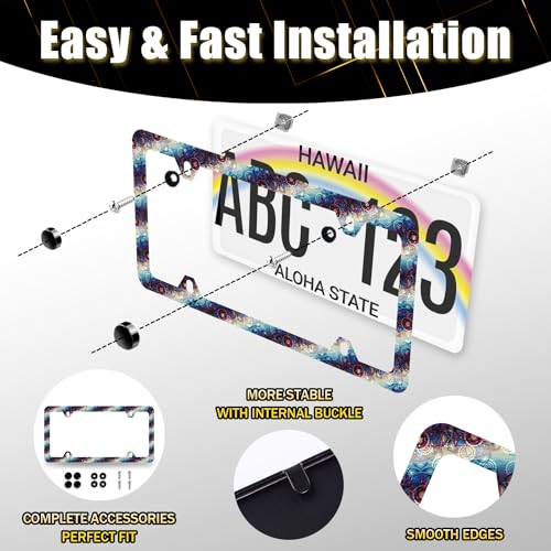 Blue Purple Mandala License Plate Frame Boho License Holder with 4 Holes