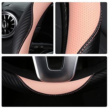 Car Steering Wheel Covers for Women Girl Padded Carbon Fiber PU Leather Cute Cartoon Auto Interior Accessories for Jeep