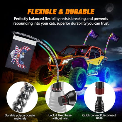 RGB LED Whip Light 2PCS 4FT with 4 Rock Lights Combo