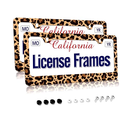 Brown Cheetah License Plate Holder Leopard Print License Plate Frames Cheetah Leopard Car License Plate Covers tag Frame for Women 12.3" X 6.3"