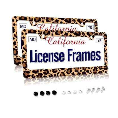 Brown Cheetah License Plate Holder Leopard Print License Plate Frames Cheetah Leopard Car License Plate Covers tag Frame for Women 12.3" X 6.3"
