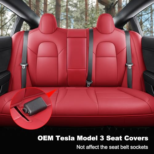 Tesla Model 3 Car Seat Covers Nappa Leather Car Interior Seat Airbag Compatible Cushion Cover Full Set Custom Fit 2023 2022 2021 2020 2019 2018 (10 Count)