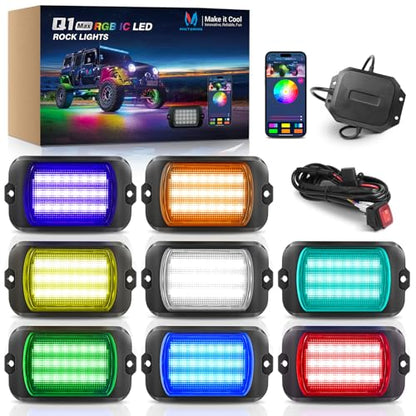 Q1 MAX 8 Pod Chasing Color Rock Lights for Trucks UTV SUV ATV (70.4 Ounce)