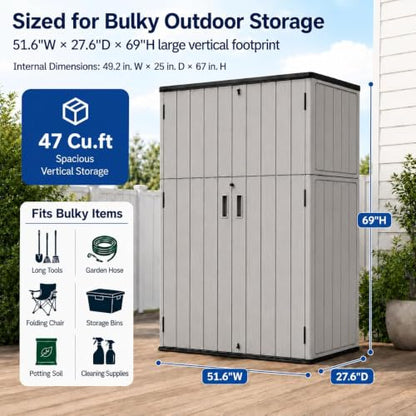 47 Cu.Ft Vertical Outdoor Storage Shed with Reinforced Floor