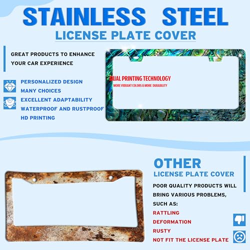 Funny Faux Abalone License Plate Frame Stainless Steel 6.3 X 12.2 Inch