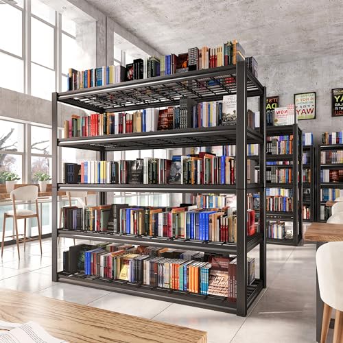48.2''W Garage Shelving Heavy Duty Metal Shelving 3000LBS Storage Shelves Adjustable Metal Shelves Industrial 5 Tier Garage Shelf for Basement Pantry Warehouse Supermarket (2 Count)