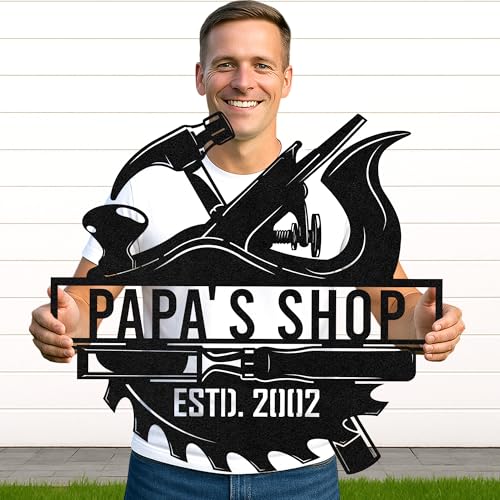 Custom Garage Workshop Metal Sign Personalized Tool Name Wall Art for Car Truck Mechanic Shop Decor Durable Steel Sign for Dad Husband Men’s Auto Workspace or Fence