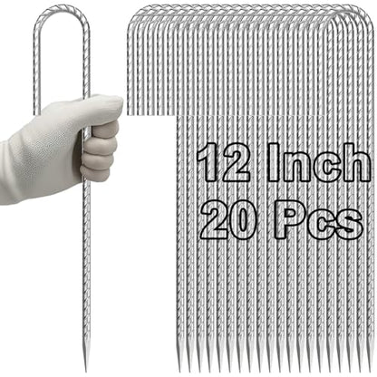 Rebar-Stakes-12-Inch J Hook Galvanized Garden Tent Stakes Heavy Duty (20 Count)