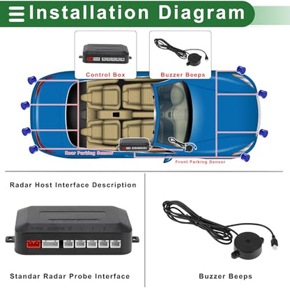 Universal Car Auto Vehicle Reverse Backup Radar System Reverse Parking Sensors Alarm Buzzer Reminder Distance Detection Dark Blue 2 Parking Sensors