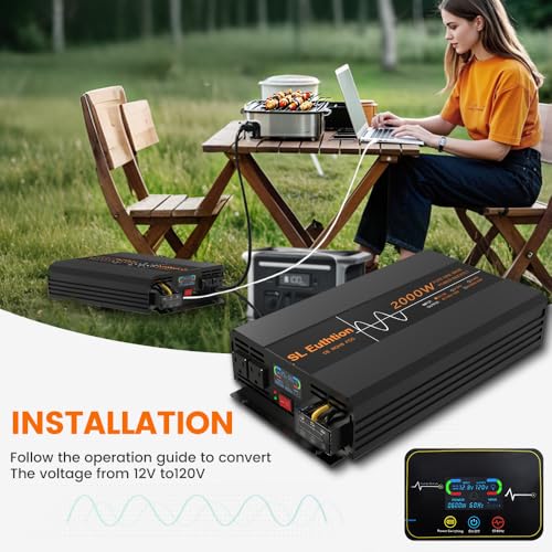 2000W Pure Sine Wave Power Inverter 12V DC to 120V AC 60HZ with LCD Display