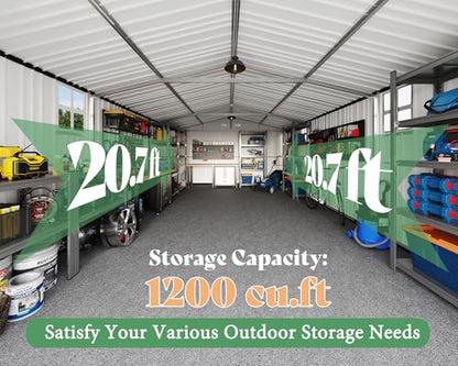 10x21x7.3 FT Metal Garage Shed with Double Hinged Doors