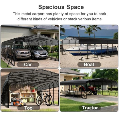 20x40 FT Metal Carport with Extra 10 Side Reinforcement Support Rods (877.04 Sq Ft)