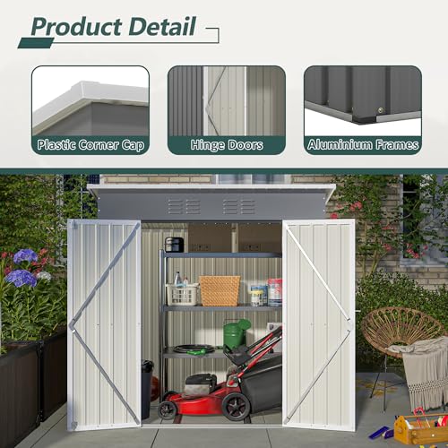 6x4 FT Outdoor Metal Storage Shed with Lockable Door & Floor Frame