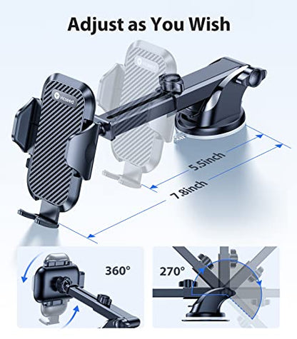 2026 Ultimate Sturdy Car Phone Holder [Upgraded 95+LBS Strongest Suction] Universal Long Arm Cellphone Mount for Car Dashboard Windshield Vent Truck Boat for iPhone 17 16 Pro Max & Android