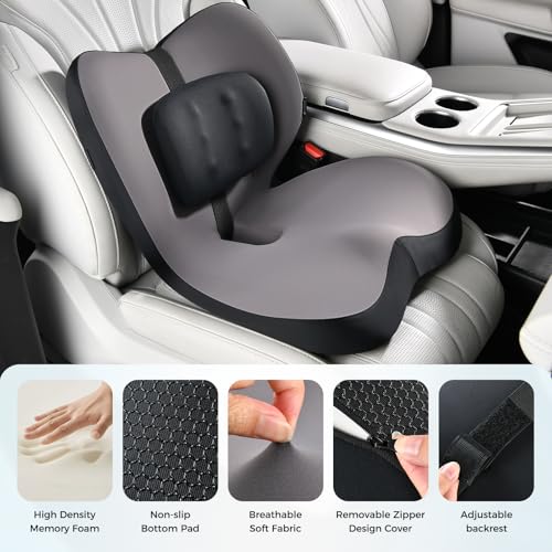 2 in1 Truck Seat Cushion and Lumbar Support Pillow Memory Foam Car Seat Cushion with Adjustable Strap for Truck Driver Long Drives