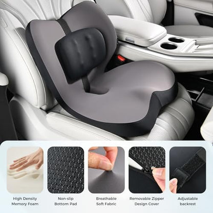 2 in1 Truck Seat Cushion and Lumbar Support Pillow Memory Foam Car Seat Cushion with Adjustable Strap for Truck Driver Long Drives
