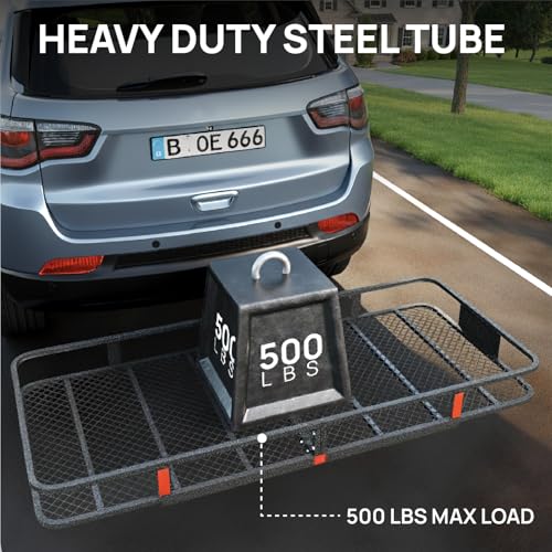 70''X 30''X6'' Folding Hitch Mount Cargo Carrier Basket with Stablizer and Straps