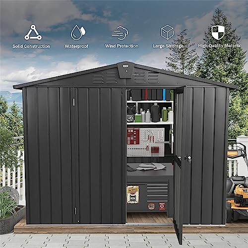 Galvanized Steel Storage Shed 8.2' x 6.2' with Lockable Door