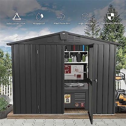 Galvanized Steel Storage Shed 8.2' x 6.2' with Lockable Door