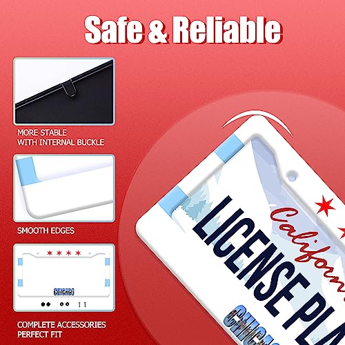 Chicago Flag License Plate Frame Stainless Steel Car Accessory 6.3x12.3In