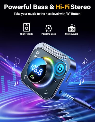 Bluetooth 6.0 Car Adapter FM & AUX HiFi Bass 96W Fast Charging (5 Count)