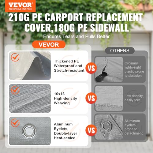 Carport Replacement Canopy Cover Top + Side Wall 13 x 20 ft