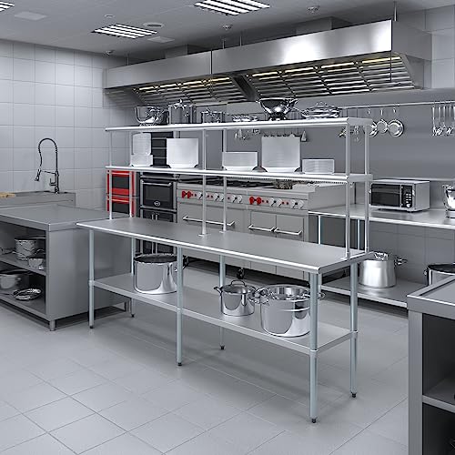 Stainless Steel Work Table Double Tier Overshelf