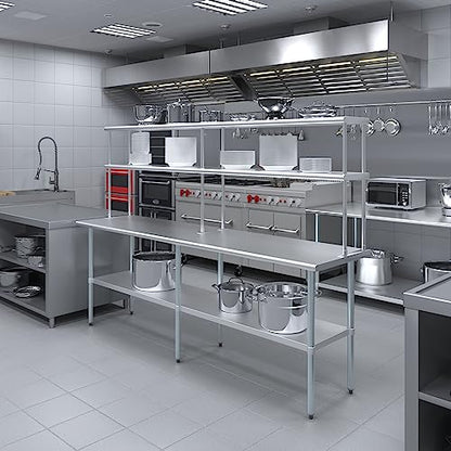 Stainless Steel Work Table Double Tier Overshelf