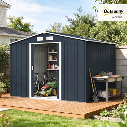9' x 6' Outdoor Storage Shed Garden Tool Metal Shed Dark Gray
