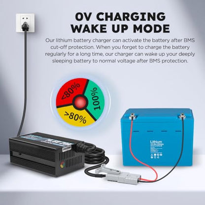 12V 20A Lithium Battery Charger 14.6V LiFePO4 Battery Charger for 12.8V LiFePO4 Lithium Deep Cycle Rechargeable Battery 0V Wake Up 12 Volt Charger with 3 Connectors for RV