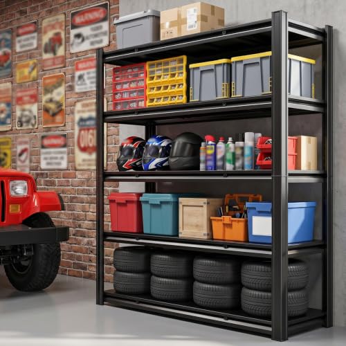 5 Tier 60”W x 20”D x 78”H Heavy Duty Garage Storage Shelves 3300LBS Metal Garage Shelving Adjustable Garage Storage Shelving Units Metal Shelves for Industrial Shelf