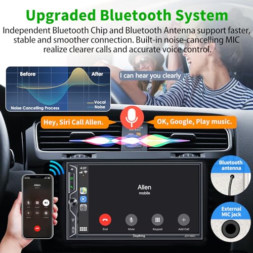 QLED Screen Upgrade] 7" Double Din Car Stereo with Dash Cam