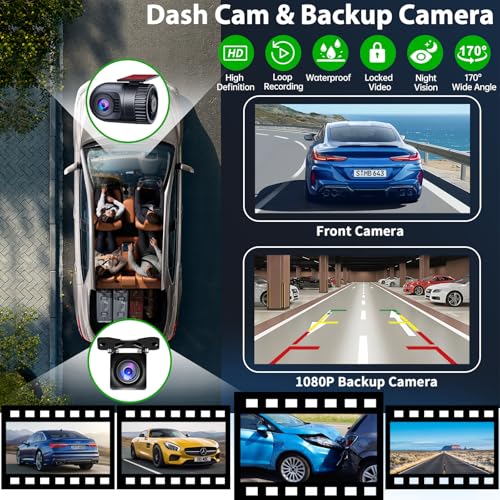 QLED Screen Upgrade] 7" Double Din Car Stereo with Dash Cam