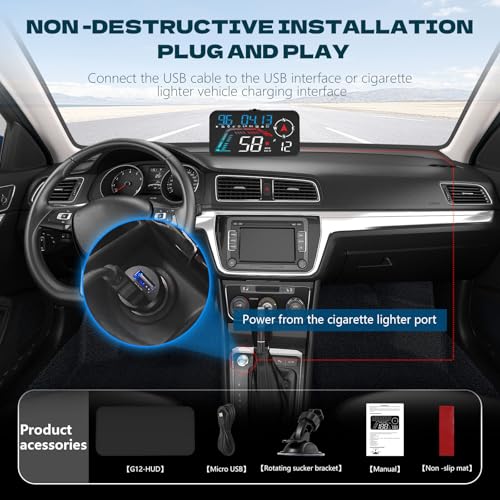Hud Car Head Up Display G12 with HD LED Display for All Speedometer for All Speedometer Models