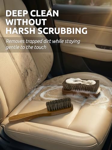 Leather & Upholstery Cleaning Brush Set with Compact Wood Handle (2 Count)