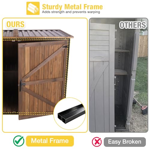 Outdoor Storage Cabinet Trash Can Storage Shed Upgraded with Metal Frame for Garbage Can