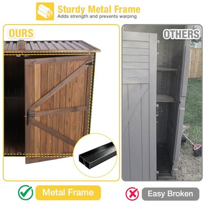 Outdoor Storage Cabinet Trash Can Storage Shed Upgraded with Metal Frame for Garbage Can