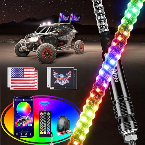 2PCS 2FT RGB LED Whip Light with Extra Stop Turn Reverse Lights